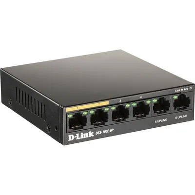 Коммутатор D-Link DSS-100E-6P/A1A, 6×100M, 4×PoE, 55 Вт