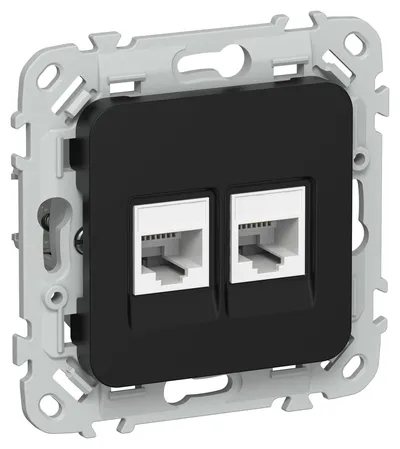 Розетка IEK FLITE FI-K22-2-K02, 2×RJ45 Cat.6 UTP, IP20, чёрная
