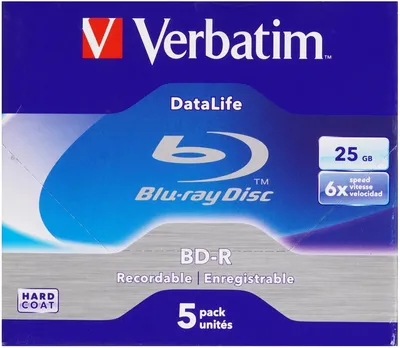 Диск BD-R Verbatim 43836, 25 ГБ, 6x, Jewel case, 5 шт