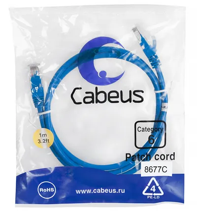 Патч-корд Cabeus PC-UTP-RJ45-Cat.6-1m-BL, Cat.6, U/UTP, синий, 1м