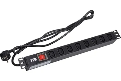 Блок розеток ITK PH12-8C131, PDU 8×C13, 1U, 10 А, шнур 2 м, Schuko