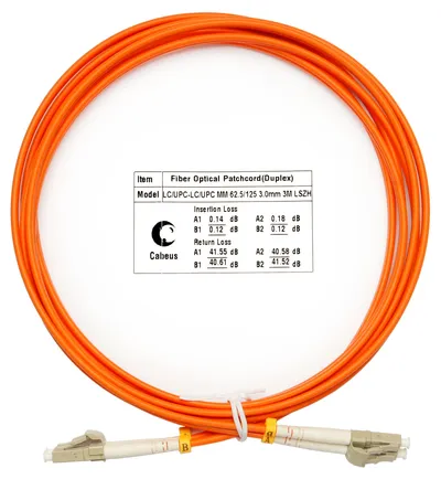 Патч-корд оптический Cabeus FOP-62-LC-LC-3m, duplex LC-LC, 62,5/125, 3 м, LSZH