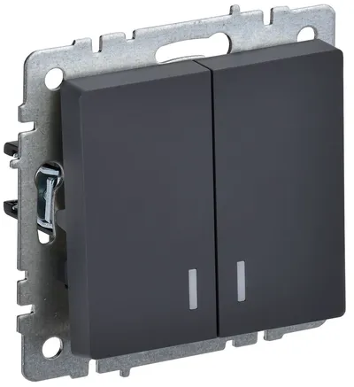 Выключатель ИЭК BRITE BR-V20-1-10-K53, 2-клавишный, 10 А, графит