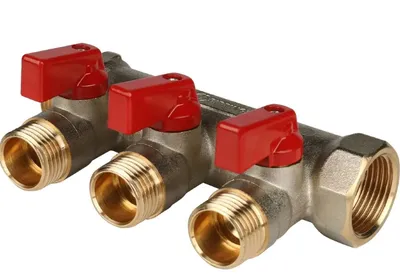 Коллектор STOUT SMB 6210 341203, 3/4", 3 отвода 1/2", с шаровыми кранами, латунь