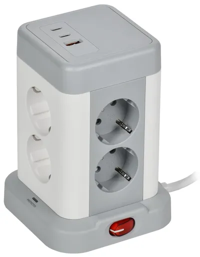 Удлинитель IEK DN-YP30-16-08-01-ZKU-K41, 8 мест, 1,5м, USB A+C