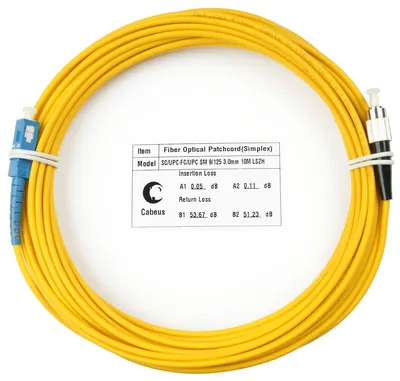 Патч-корд оптический Cabeus FOP(s)-9-SC-FC-15m, Simplex SC/FC, OS2, 15м