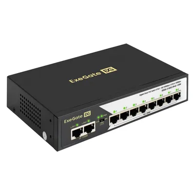 Коммутатор управляемый L2 ExeGate EDGS-2182D.8PoE-120W (10-портовый гигабитный UTP 10/100/1000 Base-T: 8 портов IEEE 802.3af/at (PoE+), мощность PoE: 30W, суммарно 120W, 2 порта RJ45 uplink, металлический корпус, настольный/настенный)