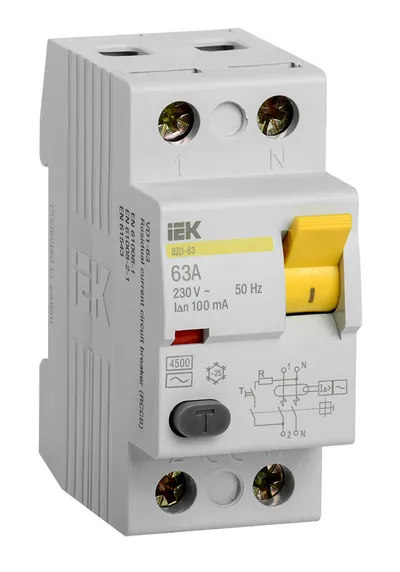 УЗО IEK ВД1-63 MDV10-2-063-100, 2P, 63 А, 100 мА, тип AC