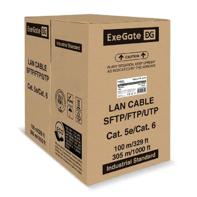 Exegate EX301068RUS Кабель ExeGate Special FUTP4-C5e-CU-S24-OUT-PE-BK-305-FLUKE FTP 4 пары кат.5e медь, 0.48мм (24AWG), FLUKE® test pass, экран, внешн., без троса, 305м, черн., PE
