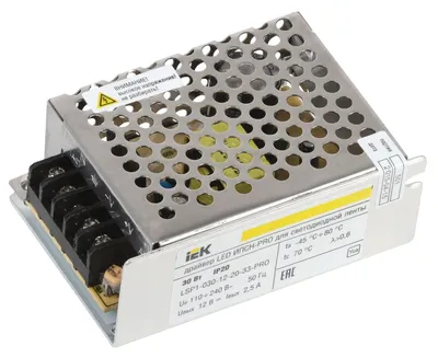 Драйвер светодиодный IEK ИПСН-PRO LSP1-030-12-20-33-PRO, 30 Вт, 12 В, IP20