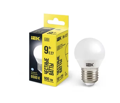 Лампа светодиодная IEK LLE-G45-9-230-65-E27, 9 Вт, 6500К, E27, шар G45