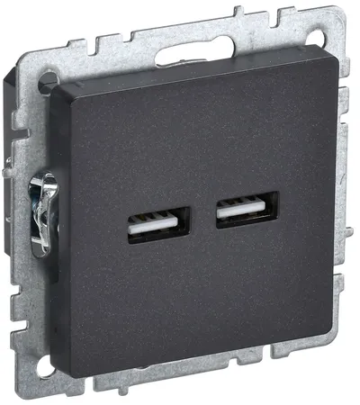 Розетка USB IEK BR-U21-D31-K02 BRITE, USB A+A, 5 В, 3,1 А, скрытый монтаж, чёрная