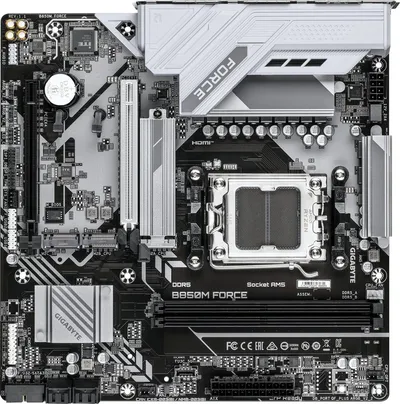 Материнская плата Gigabyte B850M FORCE, AM5, B850, 2×DDR5, 3×M.2, mATX