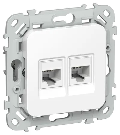Розетка RJ45 IEK FLITE FI-K22-2-K01, Cat.6 UTP, 2 поста, IP20, белая