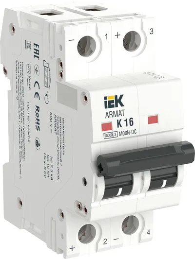 Автоматический выключатель IEK ARMAT M06N-DC 2P K 16А, 440 В DC, 2 модуля