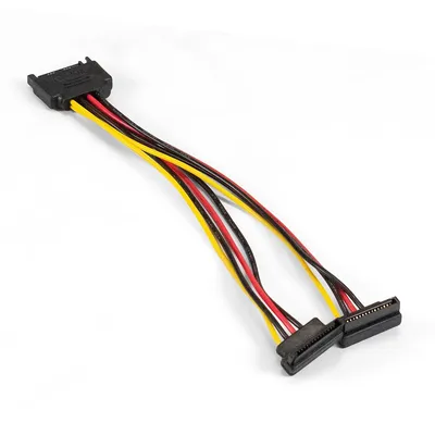 Кабель питания SATA ExeGate EX-CC-SATAM2F-0.15A, 15pin M — 2×15pin F, 0,15 м