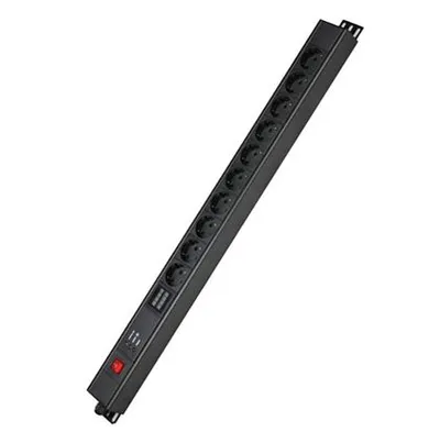 Блок розеток DKC R5VSH10SWOPAM, 16A, 10×Schuko, с выключателем, 2 м