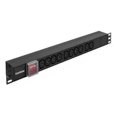 Блок розеток ExeGate ServerPro PDU-19H001 Al-10C13-C14-SW, 19", 1U, 10×IEC 320 C13