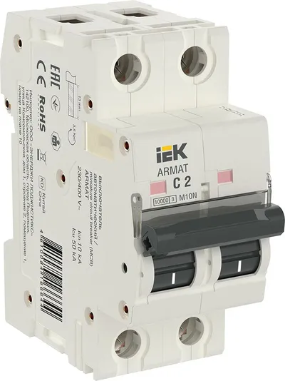 Автоматический выключатель IEK ARMAT M10N 2P C 2А, 10 кА