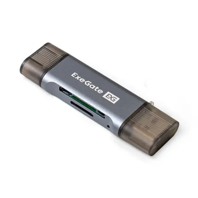 Картридер ExeGate CR-201CA, USB Type-A/Type-C, SD/microSD, 2 слота, серый