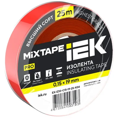 Изолента IEK EX-IZ10-C15-19-25-K04, ПВХ, 19 мм × 25 м, красная