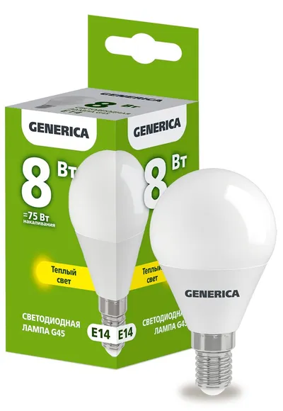 Лампа LED IEK GENERICA G45 LL-G45-08-230-30-E14-G, 8 Вт, E14, 3000К, 800 лм