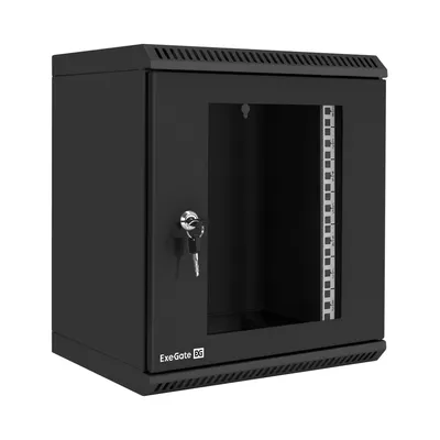 Шкаф EXEGATE EX298626RUS, 10", 9U, настенный, стекло
