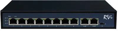 Коммутатор RVi-1NS08F-2T, 8×100 Мбит/с PoE + 2×GbE, неуправляемый