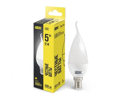 LED-лампа IEK LLE-CB35-5-230-30-E14, 5 Вт, 230 В, 3000 К, E14, свеча на ветру