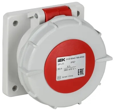 Розетка CEE панельная IEK PSR62-016-4-0-67, 16 А, 380 В, 3P+PE, 6ч, IP67