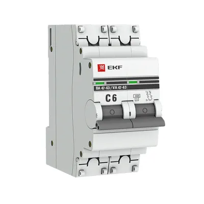 Автоматический выключатель EKF mcb4763-2-06C-pro, 2P, 6 А, тип C, 4,5 кА, ВА 47-63 PROxima