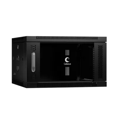 Шкаф телекоммуникационный Cabeus SH-05F-6U60/60-BK, настенный 19", 6U, 600×600×368 мм, стекло, черный