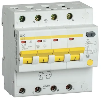 Дифференциальный автомат IEK MAD13-4-032-C-100, 4P, 32А, 100мА, тип AC