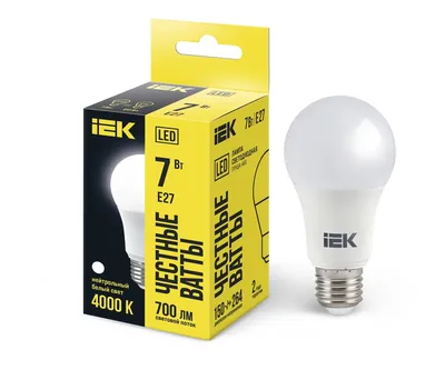Лампа светодиодная IEK LLE-A60-7-230-40-E27, 7 Вт, E27, 4000 К, 630 лм