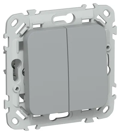Выключатель IEK FLITE ВС62-1-0-ФлС, 2-клавишный проходной, 10 А, 250 В, IP20, серый