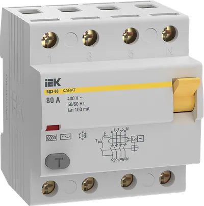 УЗО IEK KARAT ВД3-63 MDV20-4-080-100, 4P, 80А, 100мА, тип AC
