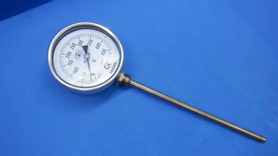 Термометр биметаллический РОСМА БТ-52.212, 0…+450 °C, G1/2, кл. 1.5, с гильзой