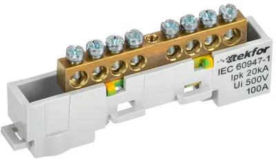 Шина заземления IEK TEKFOR TF-NN10-08-DL-K05, PE, 6x9, 8 контактов, DIN-рейка