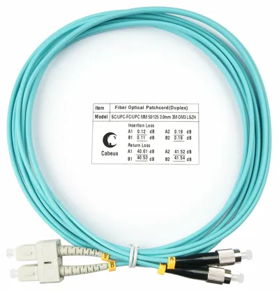 Патч-корд оптический Cabeus FOP-50-SC-FC-3m, duplex SC-FC, OM3, 3 м