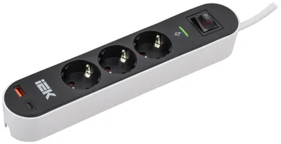 Фильтр сетевой IEK СФ-03К, 16 А, 3 розетки, USB A+C 20 Вт, 3 м