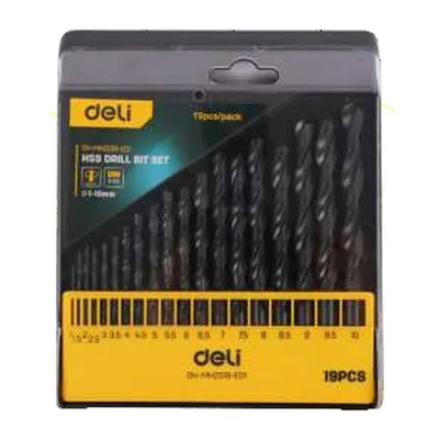 Набор свёрл DELI DH-MHZ019-ED1, HSS, 1–10 мм, 19 шт, кейс