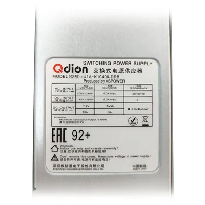 Блок питания Qdion U1A-K10400-DRB, 1U, 400 Вт, 80 PLUS Gold