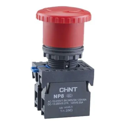 Кнопка CHINT 667129, NP8-11ZS/14, грибок d40мм, красная, IP65
