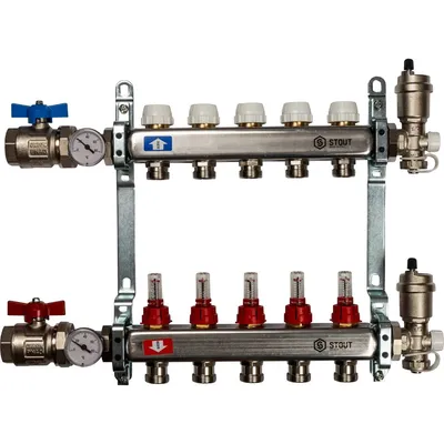 Коллектор STOUT SMS 0907 000005, нержавеющая сталь, 5 выходов, 3/4", 1"
