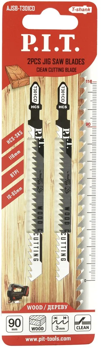 Пилка для лобзика P.I.T. AJSB-T301CD, по дереву, 90мм