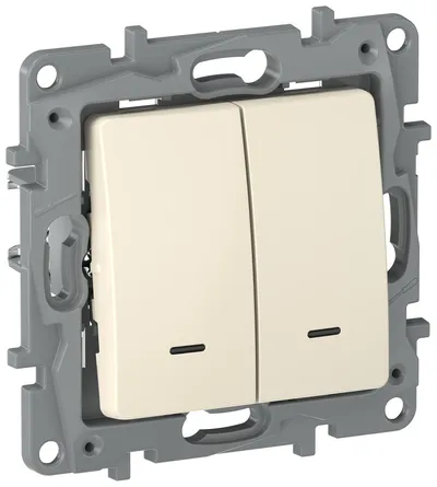 Переключатель IEK 6723161, 2-клавишный, с подсветкой, 10 А, слоновая кость