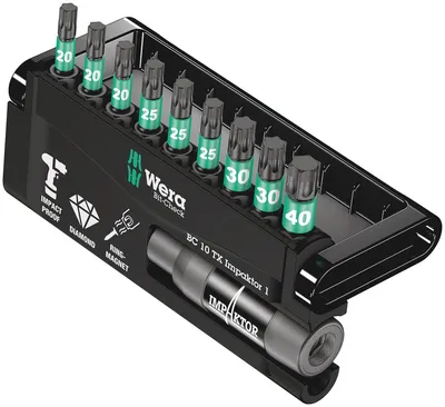Набор бит WERA WE-057688 Bit-Check 10 TX Impaktor, Torx, 10 предметов