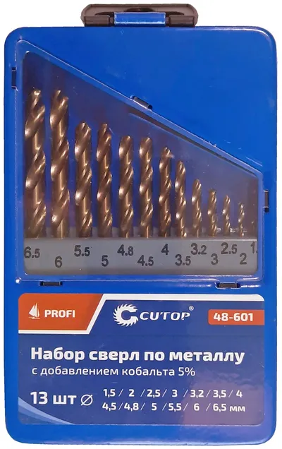 Набор свёрл FIT 48-601 по металлу с кобальтом 5%, 1,5–6,5 мм, 13 шт, Cutop Profi
