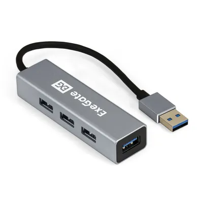 USB-хаб EXEGATE EX293981RUS, USB 3.0 → 4×USB 3.0, серебристый