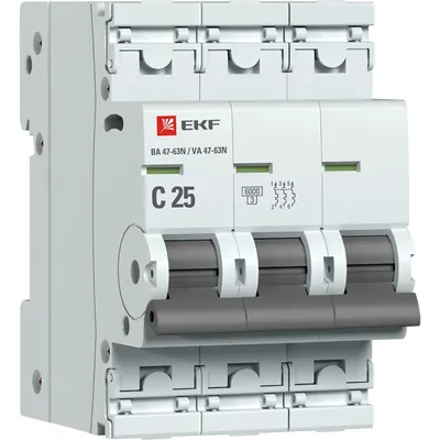 Выключатель автоматический EKF M636325C ВА 47-63N PROxima, 3П, 25А, C, 6кА